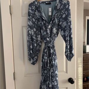 Lane Bryant Navy Floral Long Sleeve Dress